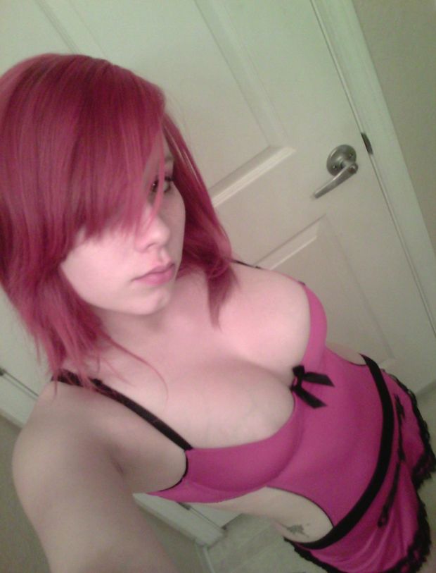 sexy emo in pink lingerie