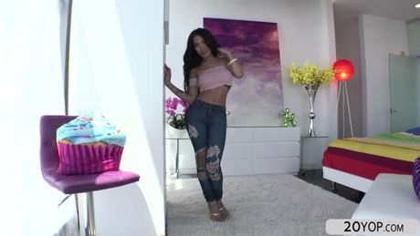 Seductive chick Amia Miley flaunts off her gorgeous body to a hunk stud, she shows off her big round ass and seduces him for a fuck.