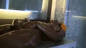 Oiled Up Ebony Teen Slippin' and Sliding