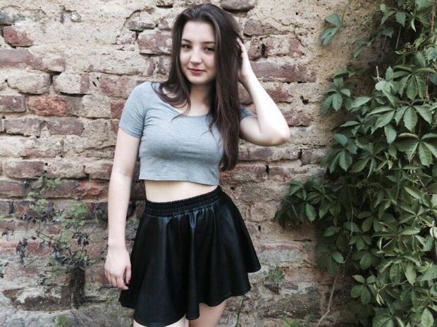 Cute brunette teen skirt tits