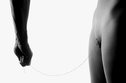 Pierced clit and chain leash