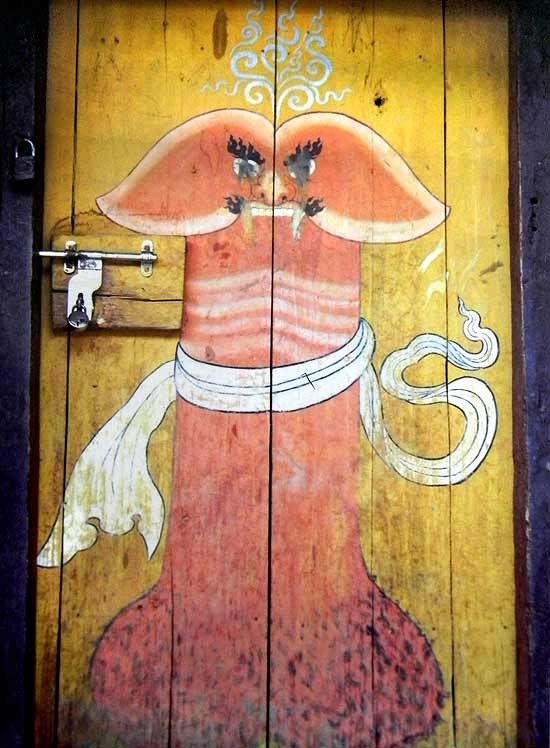 Bhutanese Painted Door With Holy Phallus