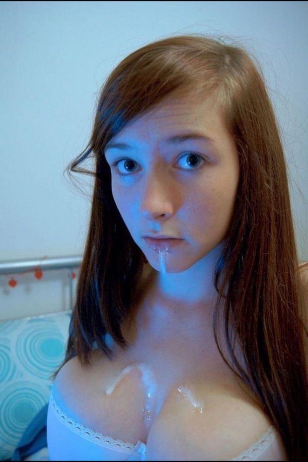 Busty brunette with cum clevage