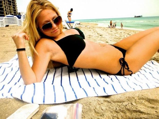 On her back and her tits are still mountains