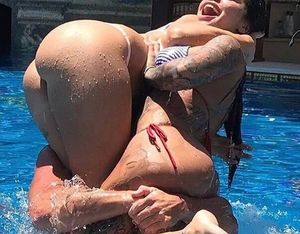 Lucky man holding 2 women with fine asses