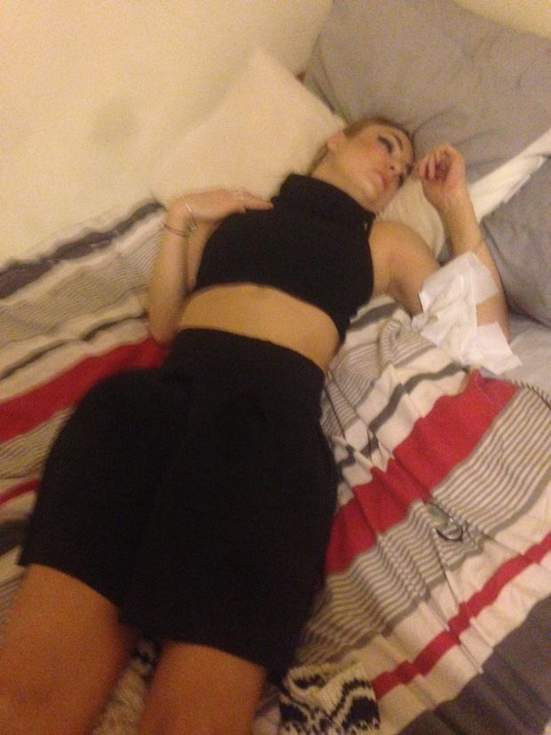 Passed out on his bed. Such a shame nobody shot their cum on me.