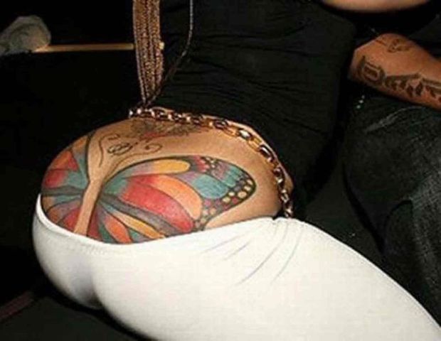 Butterfly tattoo on ass taken to a new level