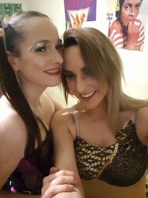 Tiff and I working a party. My makeup is all smudged from sucking cock.