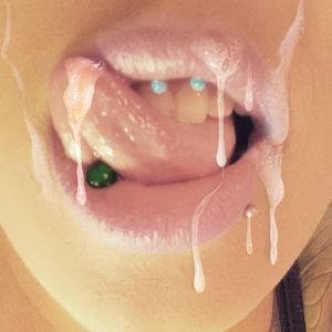 Photoshoped cumshot on sweet lips