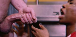 Black gal eating White cum