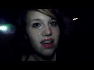 Adorable teen with braces sucks off strangers in a club!  What a fucking whore!