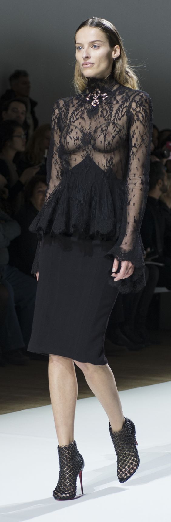 Paris Couture Fashion Week Spring-Summer 2017 - Perfect black cocktail dress with a flowy top, long sleeves and see through top.