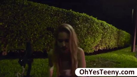 Horny teen Lily is horny for huge dick. She goes for a ride but then took a spill. Luckily hunk guy helps her then she repays by letting him