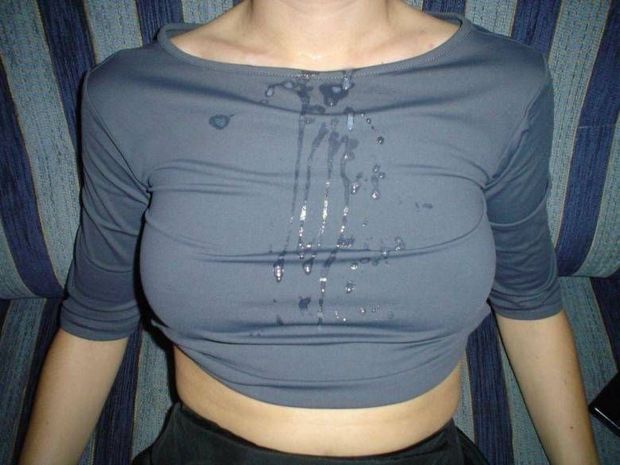Cumshot on blue top