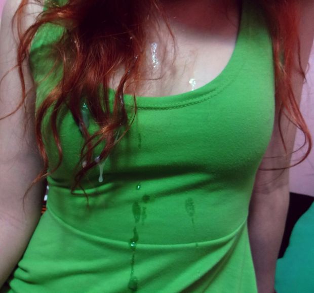 Sexy redhead with green shirt jizzed