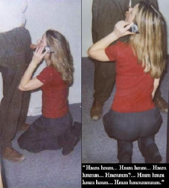Blonde sucking dick while being on the phone