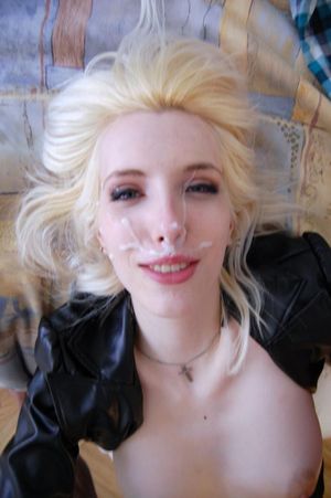 Blonde in jacket facialized