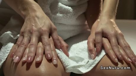 Huge tits lesbians in massage room