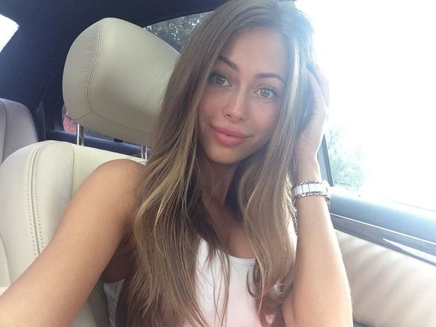 Russian brunette selfie in car
