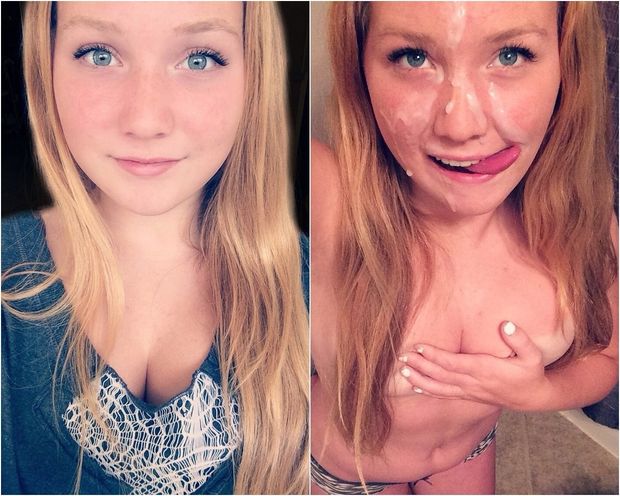 From timid to kinky with cum on her face.