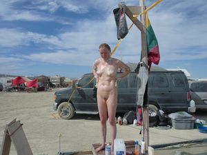 Nude shower at Burning Man.