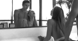 In front of a mirror