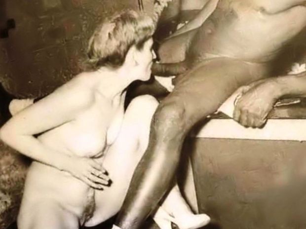 Vintage interracial porn; White woman sucking BBC