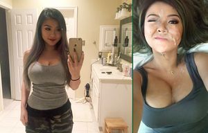 cute asian before and after cumshot