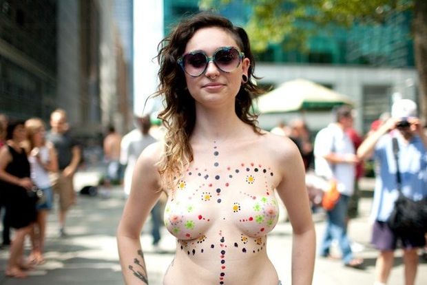 Topless protester
