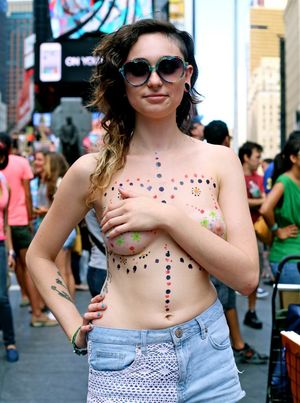 Topless protester
