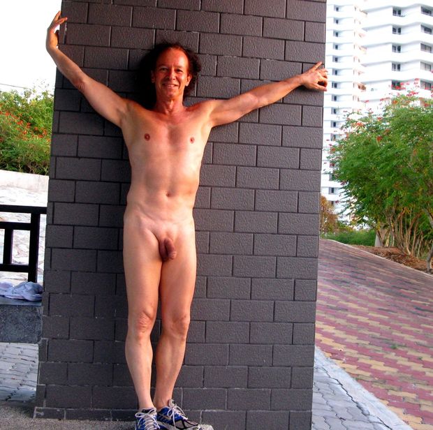 Exhibiting nude and shaved outdoor