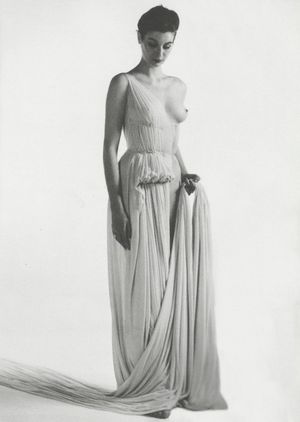 Designer, Madame Grès’, Model Wearing a Dress-in-Progress...