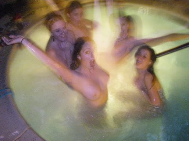 Nude lesbians in wild pool party