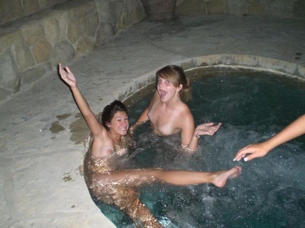 Naughty lesbian amateurs skinny dipping