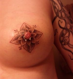 Hot nipple tattoo and piercing