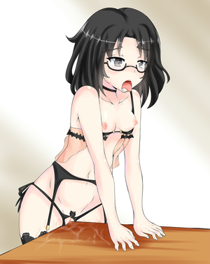 Horny black lingerie table humping