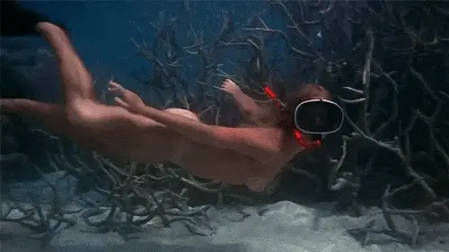 She's snorkeling naked.