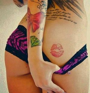 Cute Butt with Kiss Lips Tattoo