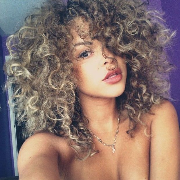 Sexy Caramel Brunette with Big Curly Hair and Great Lips