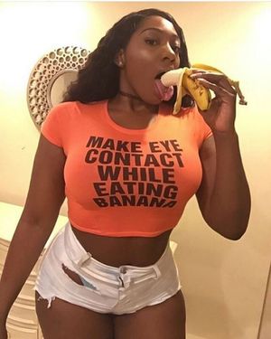 Make eye contact while eating banana