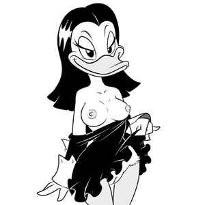 e621 2016 anthro avian beak bedroom_eyes bird black_eyes black_hair breasts clothed clothing digital_media_(artwork) duck ducktales eyebrows eyelashes female hair half-closed_eyes lonbluewolf looking_at_viewer magica_de_spell nipples presenting presenting