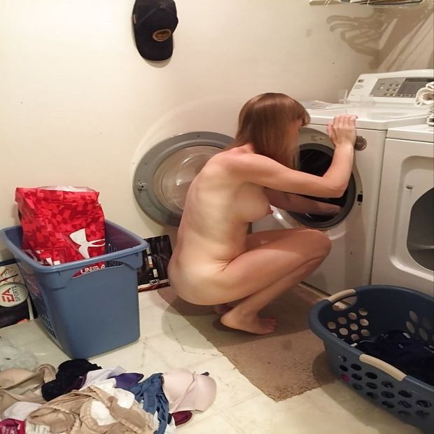 mother does the laundry naked