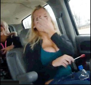 Blonde girlfriend dancing with big boobs