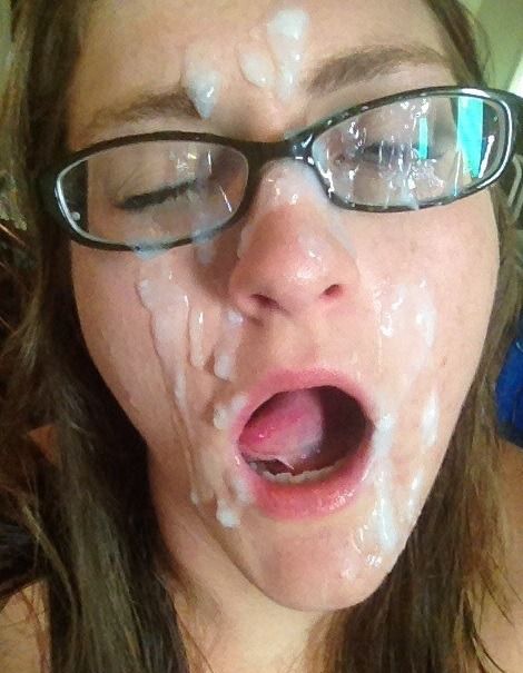 Cum on glasses and face