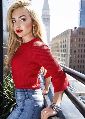 Peyton list is looking sexy as hell with big boobs in tight red shirt revealing her bra