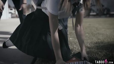 Nerdy teen takes revenge on two bullies making them DP her