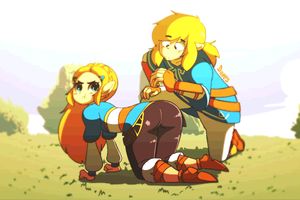 link and princess zelda (the legend of zelda and the legend of zelda: breath of the wild) drawn by diives