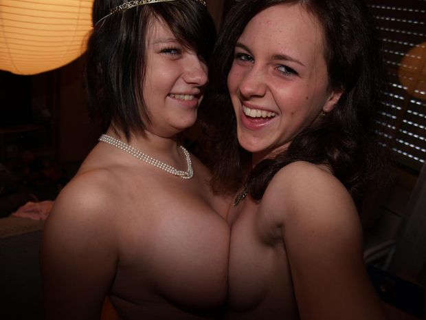 Topless teens having fun
