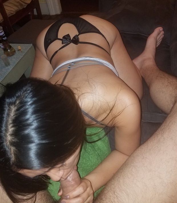 sexy lingerie blowjob on her knees