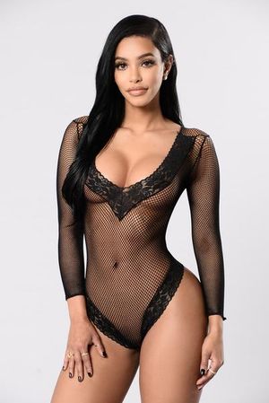 hot black brunette in black lingerie